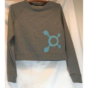 Mint Orange Theory  Gray Cropped LongSleeve Fleece Sweatshirt Teal Pattern Sz xs